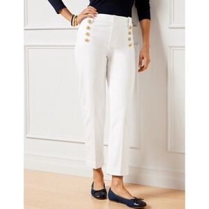 Talbots Classic White Sailor Jeans Cropped Womens Gold Button Details Size 6‎